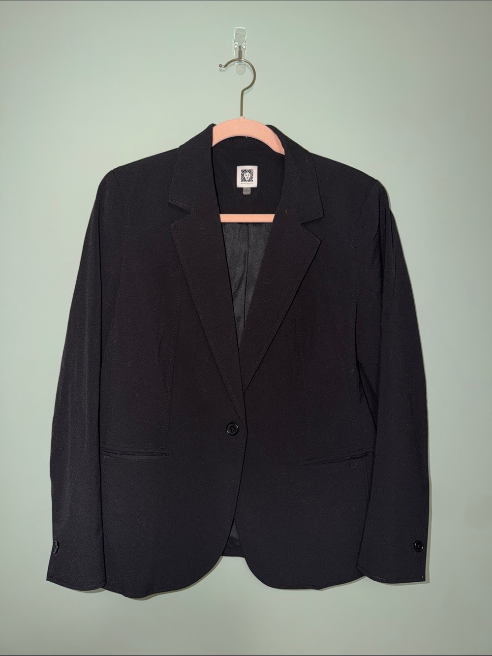 Anne Klein Black Blazer Size 12 Classic One Button Tailored Jacket